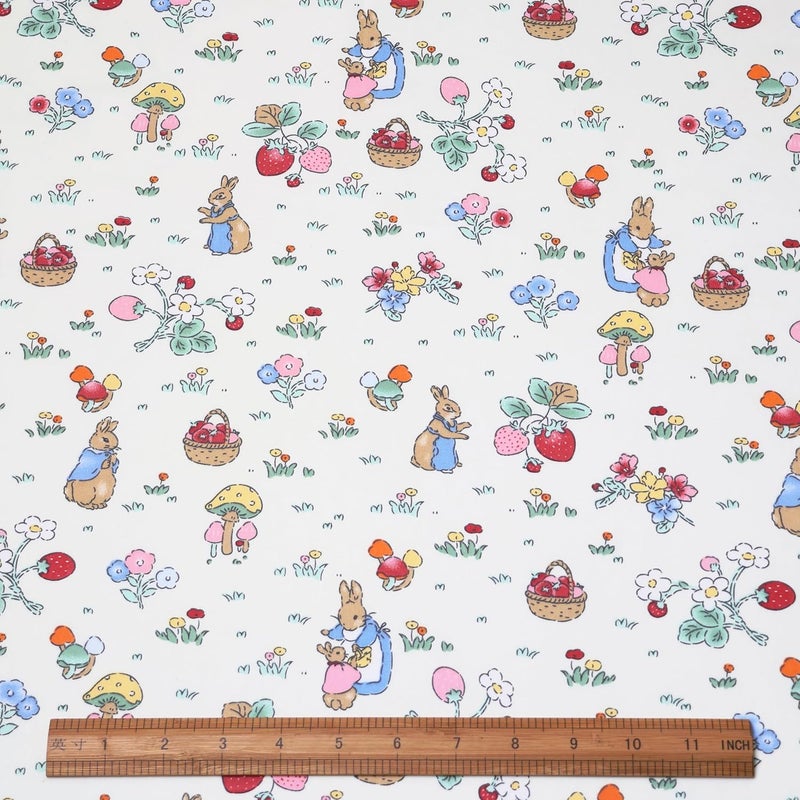 Hanjunzhao Forest Garden Mushroom Strawberry Rabbit Floral Print Cotton Quilting Fabric by The Yard for Quilting, Sewing, Patchwork, Pet, Crafts, Apparel, Baby Dresses, and Quilts, Pre-cuts 2 Yards - Image 2